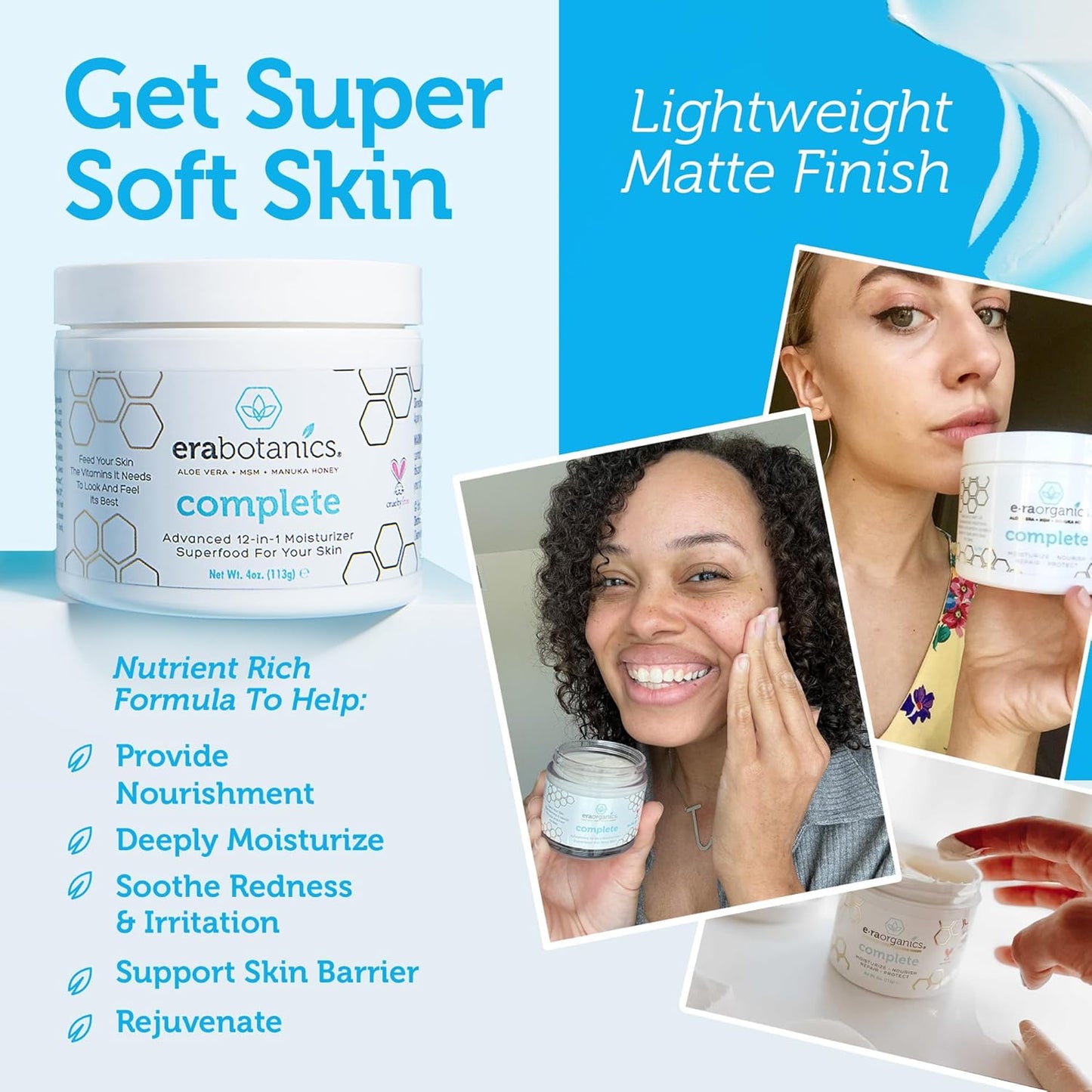 Era Organics Manuka Honey Face Cream - Advanced 12-in-1 Nourishing and Rejuvenating Daily Face Moisturizer for Women and Men - Face Moisturizer for Sensitive Skin - Body Moisturizer for Dry Skin 4 oz-Velvo Beauty