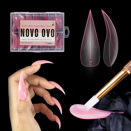 Halloween Curved Stiletto 3D PINK Nail Dual Forms for Poly Gel Extension of Eagle Claw, XL XXL Hawk Curve Sculptural Acrylic Nails, Reusable Molds Nail Art Design 280 Pcs 14 sizes-Velvo Beauty