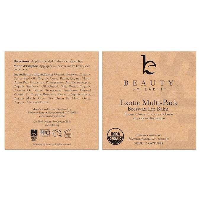 Organic Lip Balm Multi Flavor - 4 Pack Organic Gifts for Women, All Natural Lip Balm, Gift Set for Women, Lip Balm Hydrating Beauty Gifts, Small Birthday Gifts, Lip Moisturizer, Chapstick, Lip Care-Velvo Beauty