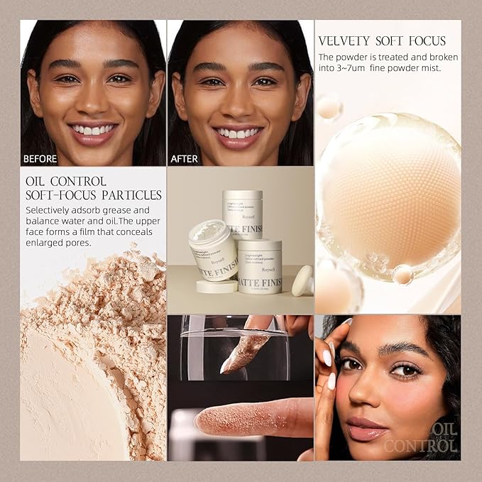 Nude Translucent Makeup Setting Powder, Waterproof High-Definition Traceless Powder Matte Setting Makeup, Long-Lasting Oil Control, Minimizes Pores and Fine Lines Loose Cosmetics, 03-Velvo Beauty