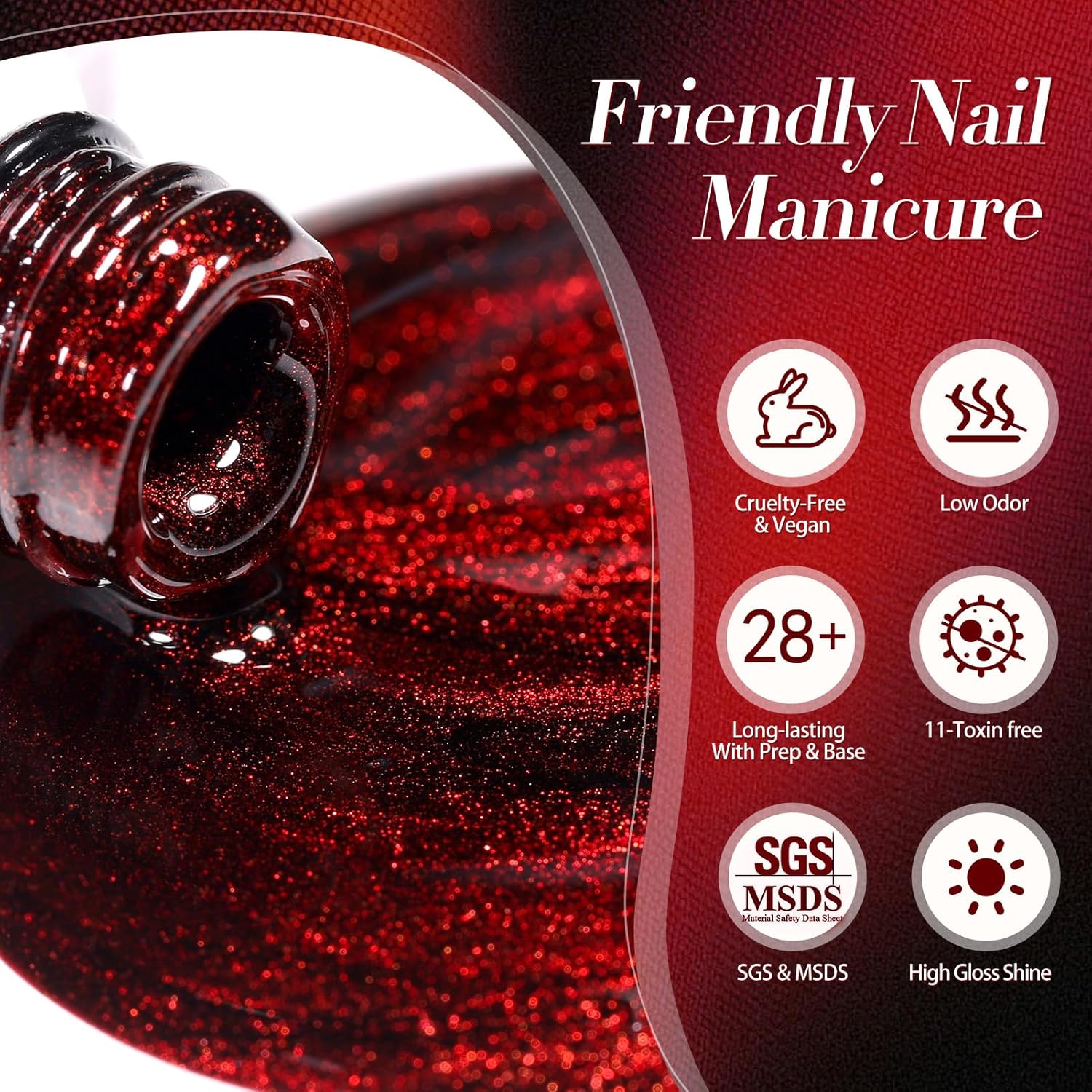 Born Pretty Cat Magnetic Eye Gel Nail Polish, Red Holographic Glitter Shiny Sparkle Crystal Gel Nail Polish Magnetic Nail Polish Salon DIY at Home 15mL-Velvo Beauty