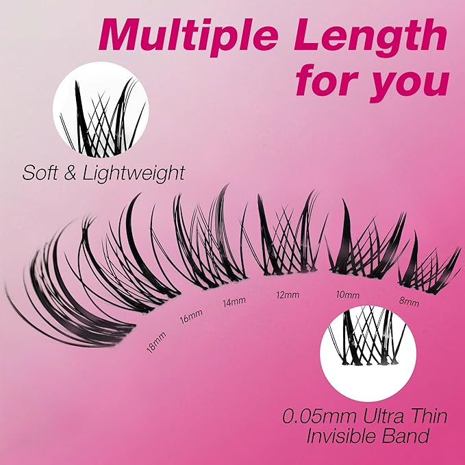 VEYESBEAUTY Lash Clusters Kit Eyelash Extensions Thin & Invisible Band DIY Individual False Eyelashes Newbie's Five-Second Series Lash Tray for Self-application, Sylph Lashes 8-18mm Mixed Length-Velvo Beauty