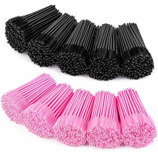 1000 Disposable Mascara Wands Eyelash Brushes Spoolies for Eyebrow Eye Lash Extension Black and Pink-Velvo Beauty