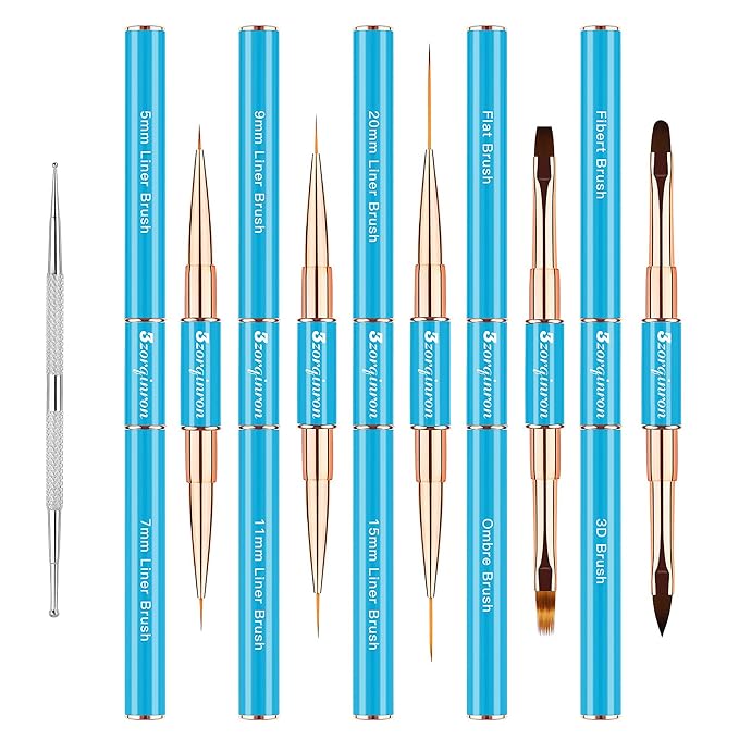 Nail Art Bushes Set, Professional 5Pcs Double-Ended Nail Brush Kit for Details, Long Lines, Ombre & 3D Design-Perfect for DIY Manicures & Salons (Blue)-Velvo Beauty