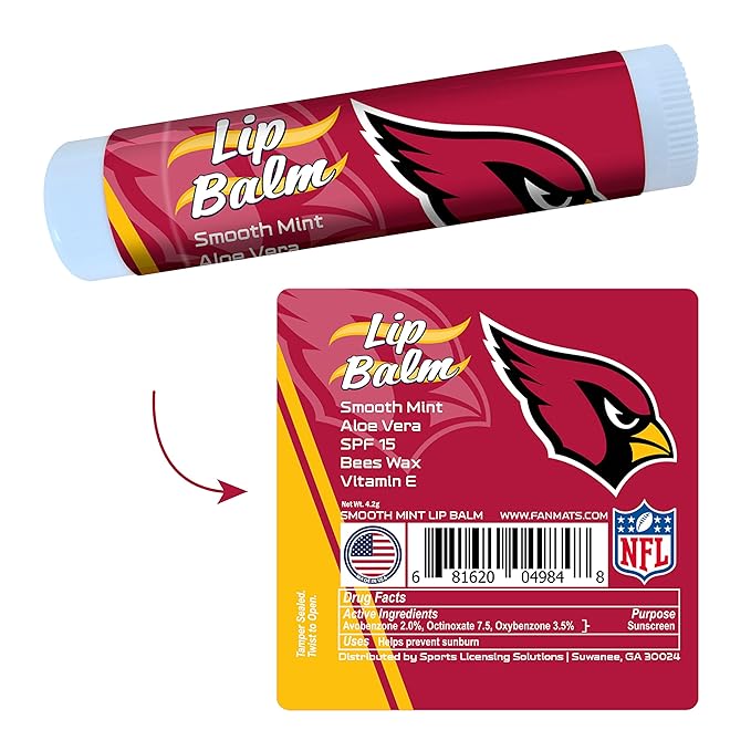 FANMATS 34603 Arizona Cardinals Smooth Mint SPF 15 Lip Balm-Velvo Beauty
