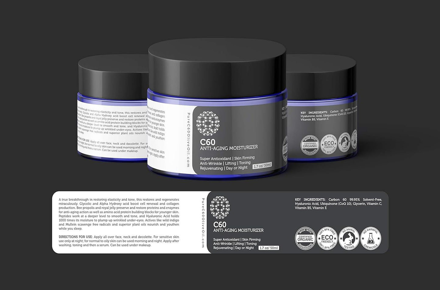 C60 Complete Skin Care Solution - Anti Aging Moisturizer, Mask, Eye Cream and Serum with Carbon 60 Superantioxidant - Brightening for Dark Spots, Even Skin Tone, Eye Area, Fine Lines & Wrinkles-Velvo Beauty