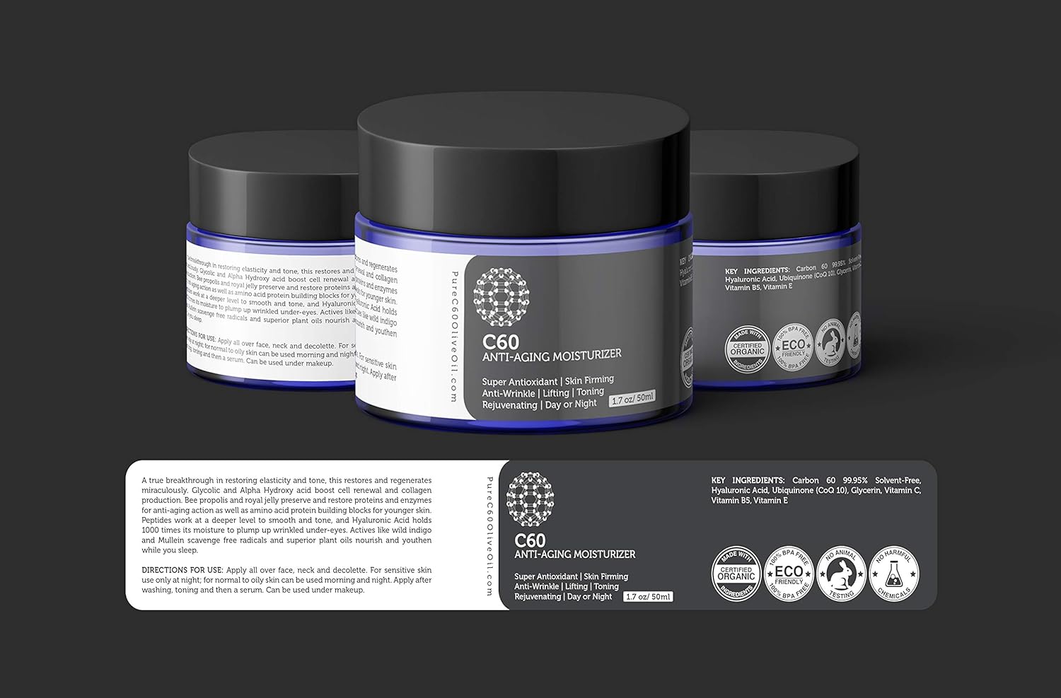 C60 Complete Skin Care Solution - Anti Aging Moisturizer, Mask, Eye Cream and Serum with Carbon 60 Superantioxidant - Brightening for Dark Spots, Even Skin Tone, Eye Area, Fine Lines & Wrinkles-Velvo Beauty