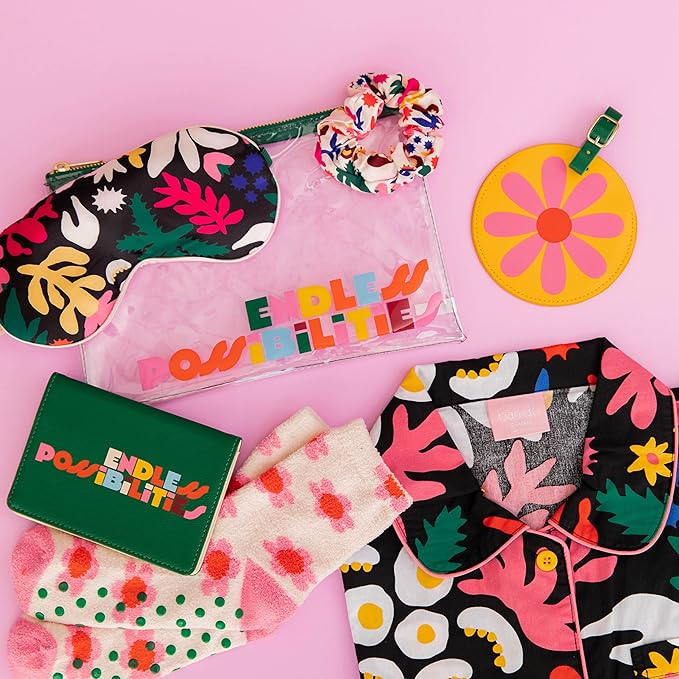 ban.do Getaway Travel Accessories Set, Vacation Essentials Pack Includes Zipper Pouch, Eye Sleeping Mask, Luggage Tag, and Hair Scrunchie, Endless Possibilities-Velvo Beauty