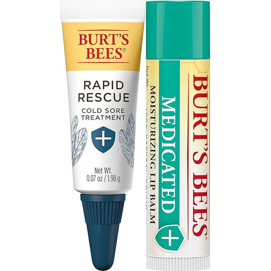 Burt's Bees Cold Sore Treatment and Medicated Lip Balm, College Back to School Dorm Essentials, With Menthol and Eucalyptus Oil, Natural Origin Skincare, 2 Tubes, 0.07 oz./0.15 oz.-Velvo Beauty
