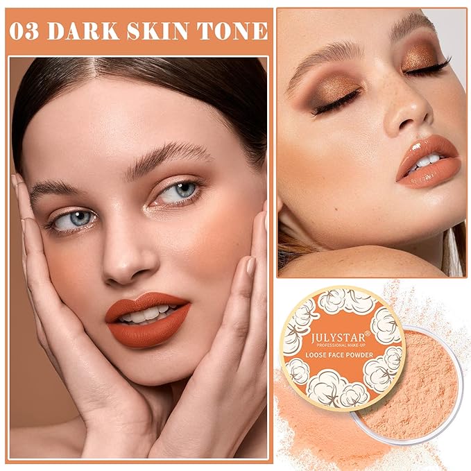 Setting Powder Loose Face Powder Matte Soft Smooth Oil Control Long Lasting Loose Setting Powder Makeup For Natural Flawless #03 Dark Skin Tone-Velvo Beauty