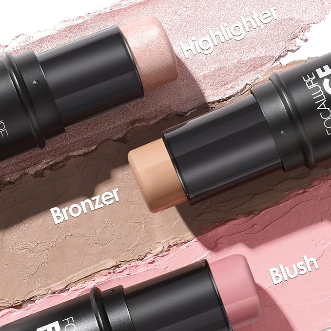 FOCALLURE 3 Pcs Cream Contour Sticks,Shades with Highlighter & Bronzer & Blush,Non-greasy Long-wear Face Contouring Pen,Easy to Sculpt the Face and Create a Lightweight Finishing Makeup,FAIR-Velvo Beauty
