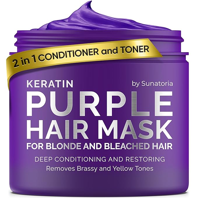 SUNATORIA New Keratin Purple Hair Mask- Blonde Hair Purple Toner - Repair & Nourishment Treatment For Bleached, Brassy Hair - Blue Hair Mask, No Yellow Tones - Deep Conditioner For Color Treated Locks-Velvo Beauty
