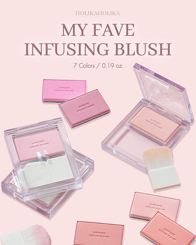 HOLIKA HOLIKA Infusing Blush with Brush - Lightweight, Smooth, Blendable Cheek Blusher, Sebum-Control, Natural Pore Coverage, Built-In Brush, Long-Lasting Pigment for Romantic Mood (06 FLUTTER)-Velvo Beauty