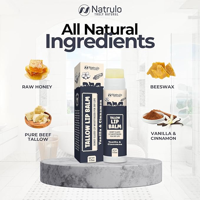 Beef Tallow Lip Balm – Natural Tallow Beeswax Chapstick – Hydrating Moisturizer Grass Fed Bison Tallow Balm Lip Care – Soothes Chapped, Dry Lips, Sensitive Skin – Long Lasting & Vitamin Rich USA-Made-Velvo Beauty