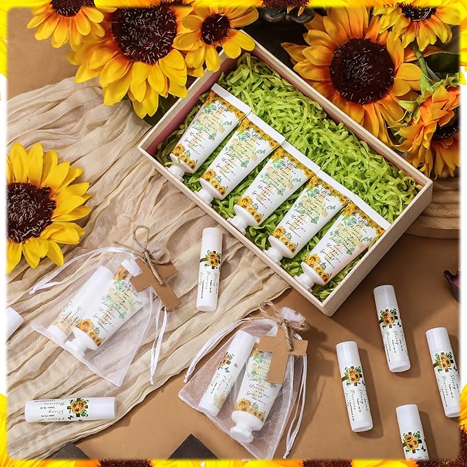 144 Pcs Christian Lip Balm Hand Cream Set Party Favors, Include 36 Bible Lip Balm 36 Moisturizing Hand Cream 36 Bags 36 Cards and Ropes for Accessories Gifts (Biblical, Sunflower)-Velvo Beauty