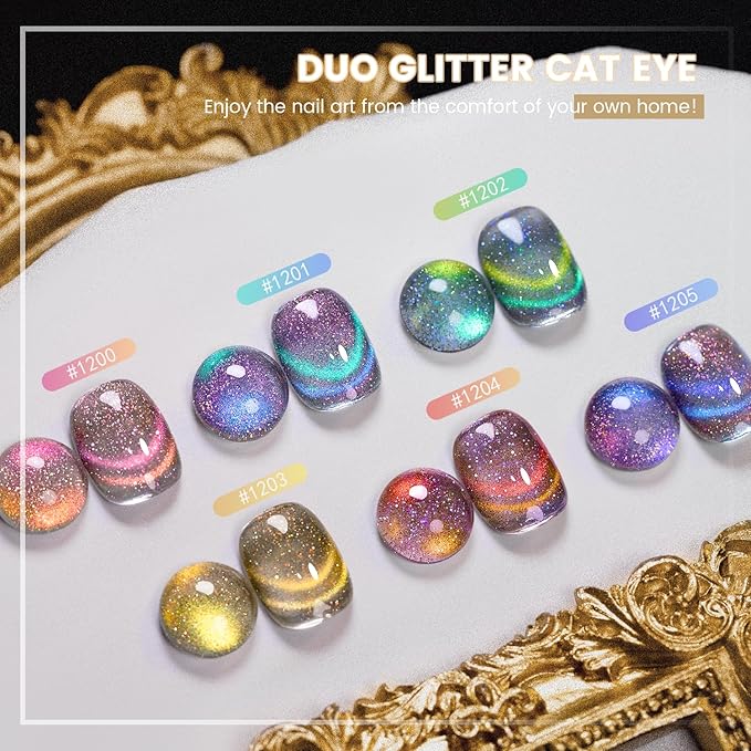 RARJSM 9D Chameleon Glass Cat Eye Gel Nail Polish Set 6Pcs Pink Purple Blue Green Yellow Multi Color Cateye Galaxy Shimmer Gradient Effect with Magnetic Stick UV LED Curing Require Home Salon-Velvo Beauty