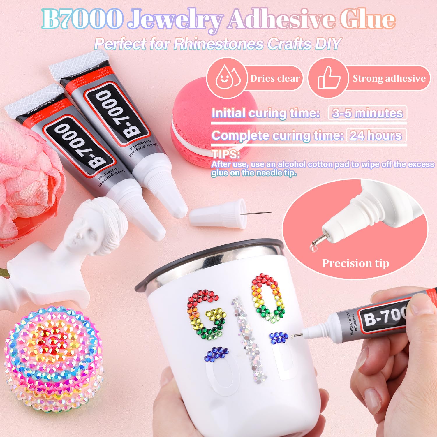 6600Pcs Resin Rhinestones with 3Pcs B7000 Jewelry Glue for Crafting, Multicolors 5mm Non Hotfix Flatback Gems, Bedazzling Crystal for DIY Crafts Clothing Tumblers Mugs Shoes Fabric Decor Nail Art-Velvo Beauty