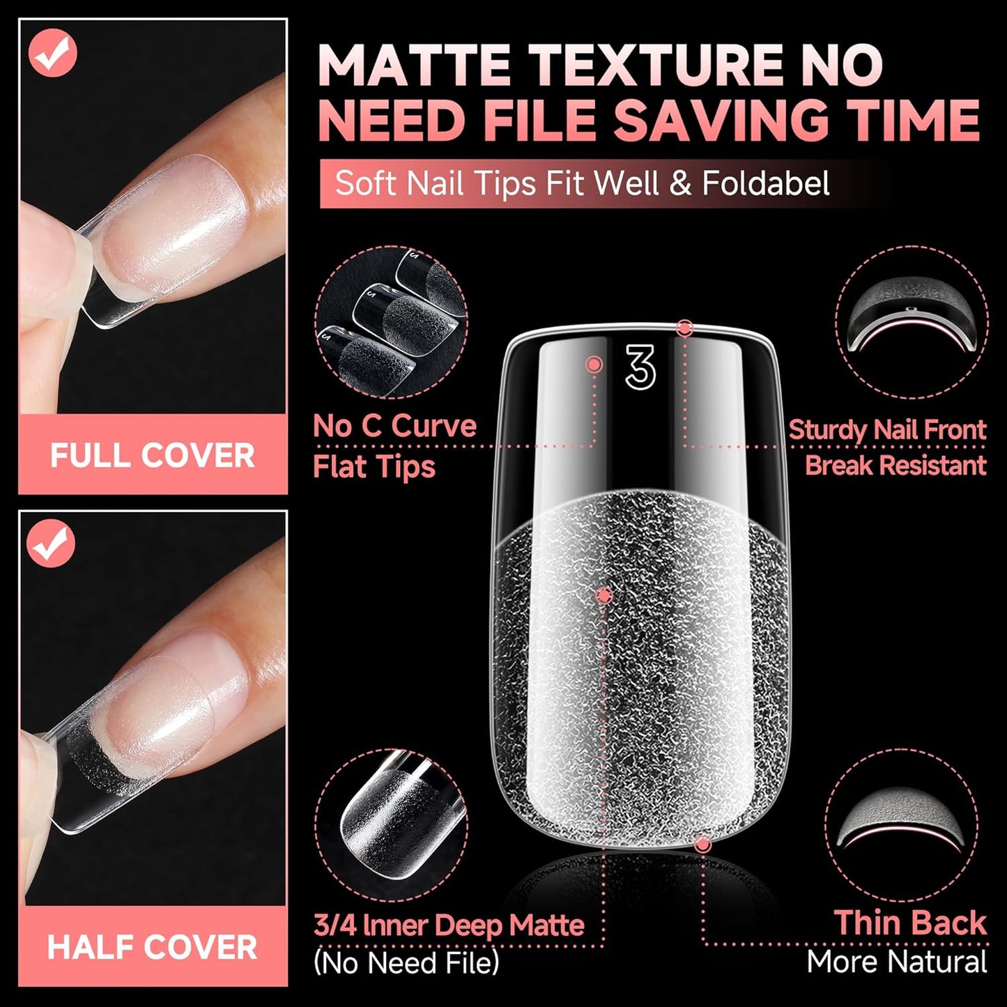 UNA GELLA Short Square Nail Tips, 600PCS Square Gel Nails Tips Pre Etched Full Cover Soft Gel Press on Nails No C Curve For Women Girl DIY French & Chrome Style Salon At Home 12 Sizes-Velvo Beauty