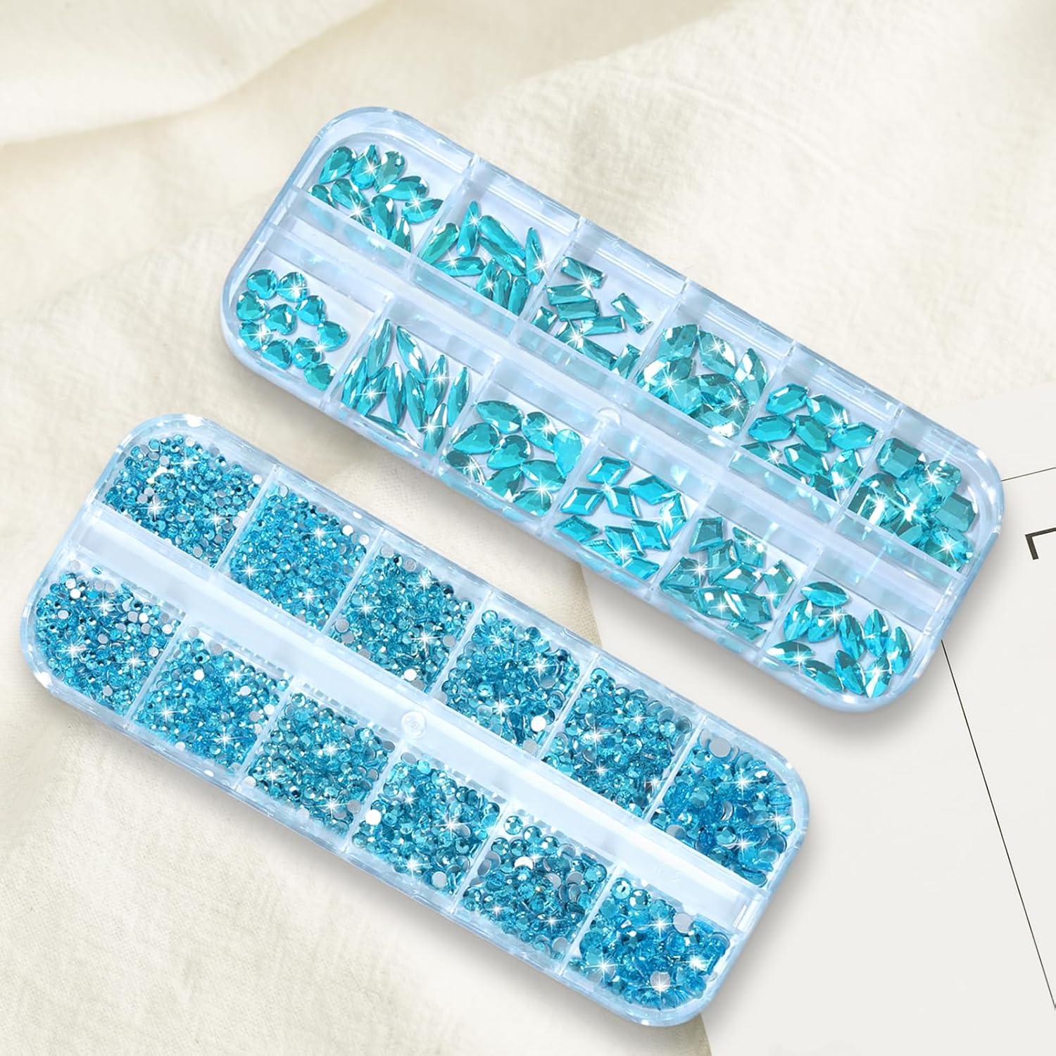 HNUIX Nail Rhinestones - 3D Multi Shape Size Crystal, Aquamarine Nail Gems, Flat Back, with Kit, for Nail Art, DIY Decorations-Velvo Beauty