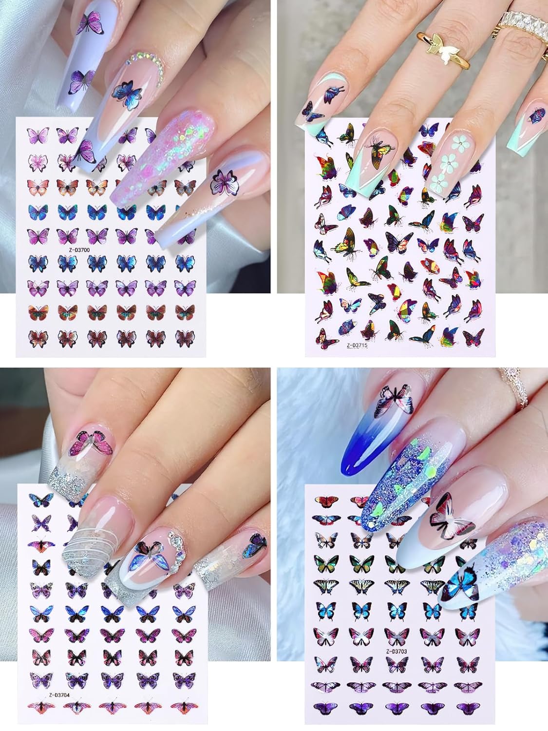 TOROKOM 12 Sheets Butterfly Nail Art Stickers, 3D Self-Adhesive Nail Decals with Colorful Laser Butterflies Designs for DIY Manicure Decor-Velvo Beauty