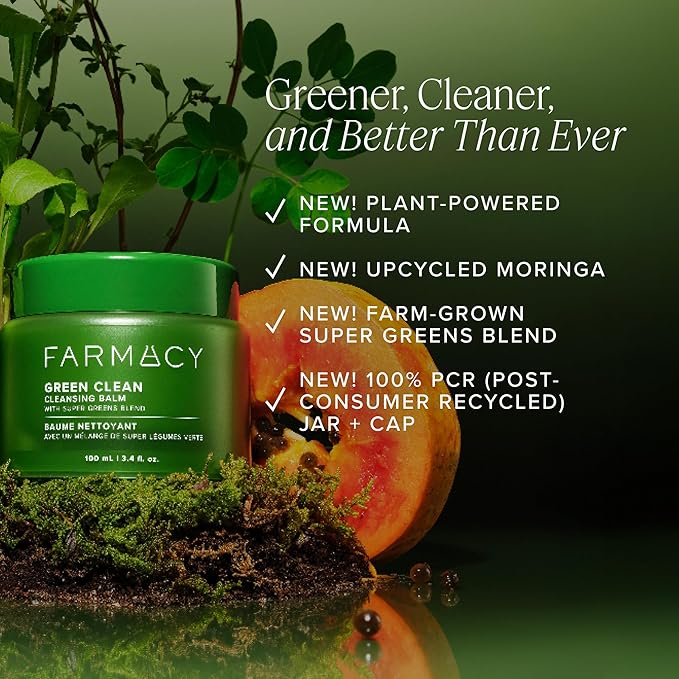 Farmacy Makeup Remover Cleansing Balm - Green Clean Waterproof Makeup Remover + Oil Based Cleanser - Newly Formulated Double Cleanser with Plant Based Waxes + Upcycled Moringa (30ml)-Velvo Beauty