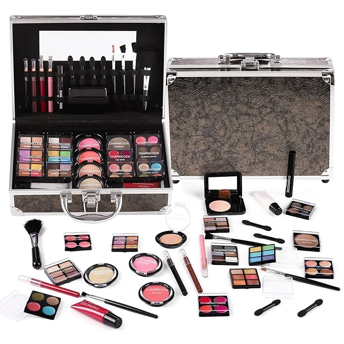 Makeup Kit for Teen Girls & Women Full Kit, Beauty Train Case with Starter Cosmetics Set, Make Up Valentine's Day Gift Box with Eyeshadow,Lipgloss,Highlight,Blush,Lip&Eye Pen,Brush & More(GoldenBrown)-Velvo Beauty
