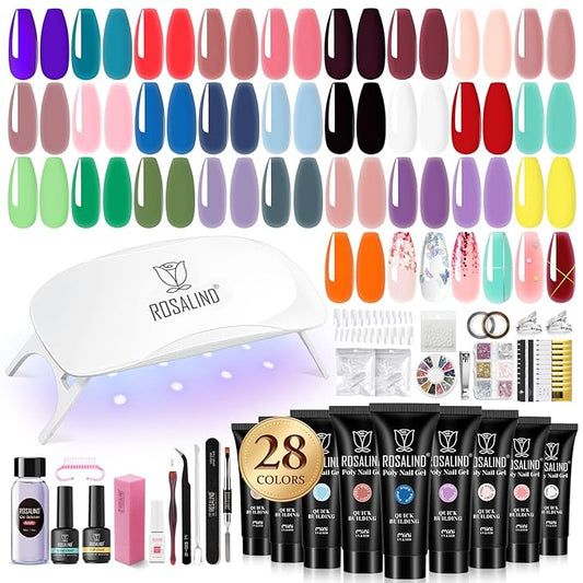 ROSALIND 28 Colors Poly Nail Gel Kit With Mini Lamp - Clear Neon Starter Kit for Beginners, Halloween, Spring, Summer With Everything-Velvo Beauty
