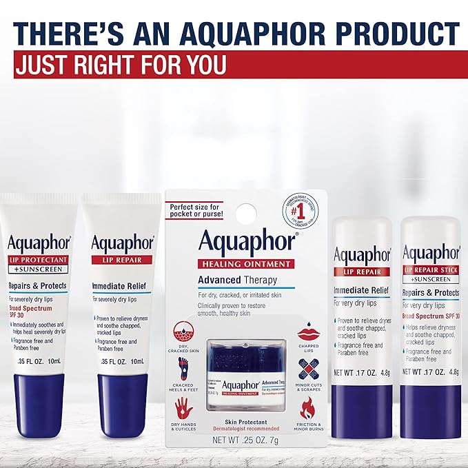 Aquaphor Lip Repair Ointment - Long-lasting Moisture to Soothe Dry Chapped Lips - .35 fl. oz. Tube-Velvo Beauty