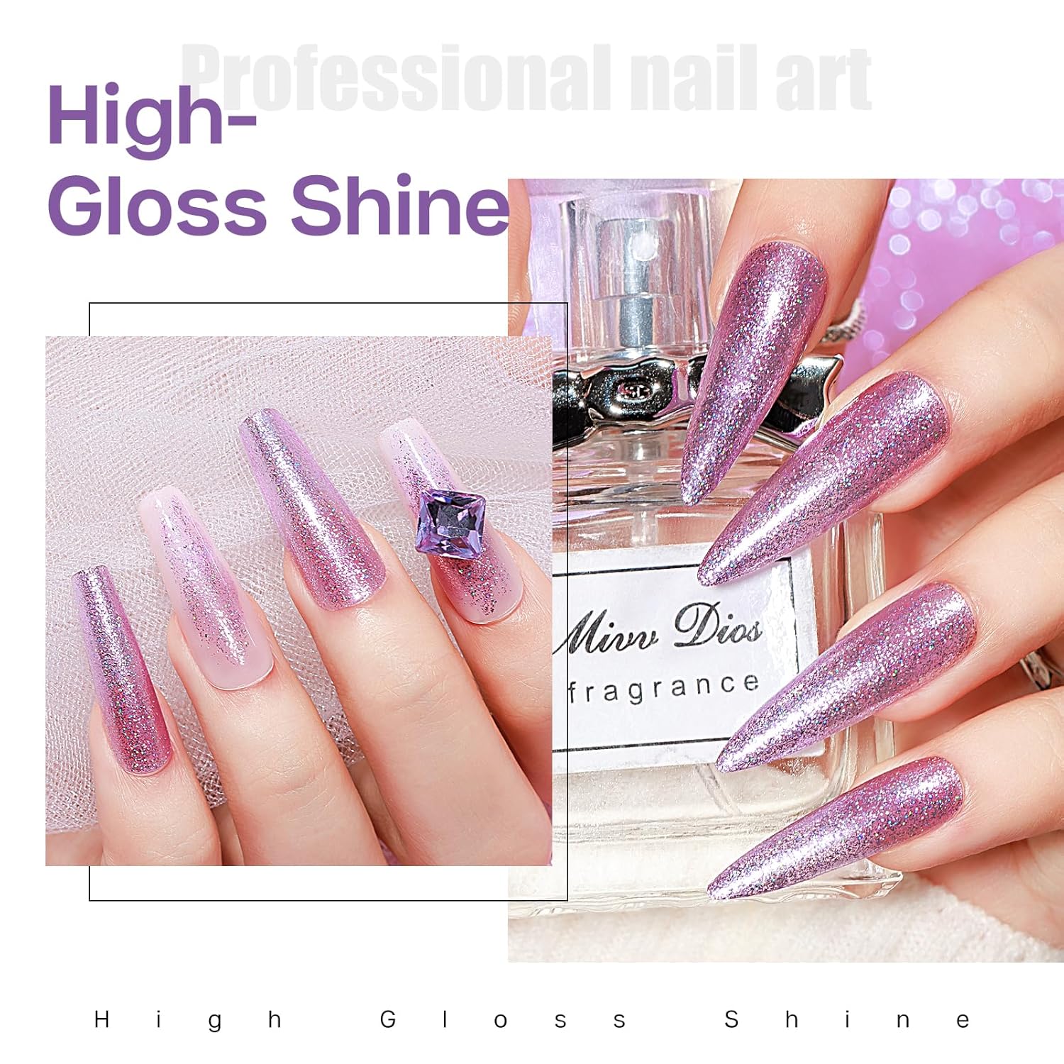 MIZHSE Quick Dry Glitter Purple Nail Polish, Shimmery Nail Polish Air Drying Fast, 15ml High Glossy Sparkly Shiny Nail Art Salon Manicure Home-Velvo Beauty