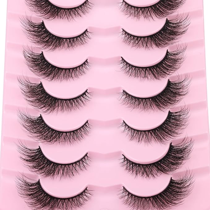 False Lashes Natural Look Faux Mink Eyelashes Wispy Fox Eye Lashes That Look Like Extensions 3D Mink Lashes Natural Strip Lashes Pack 7 Pairs-Velvo Beauty