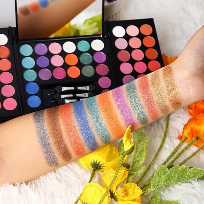 All In One Makeup Kit 142 Ultimate Colors Matte Shimmer Eyeshadow Palette Colorful Gifts For Women 3 blush 3 Sponge Brushs 3 Eyebrow Powder Professional Cosmetics Fashion Women Makeup Case Full Make U-Velvo Beauty