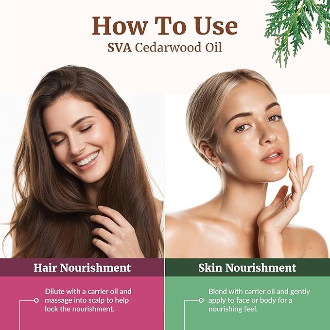 SVA Cedarwood Essential Oil – 4 Fl Oz – 100% Natural Cedar Cupressus Funebris Oil - for Diffuser, Hair Care, Face, Skin Care, Aromatherapy, Scalp and Body Massage, Soap and Candles - with Dropper-Velvo Beauty