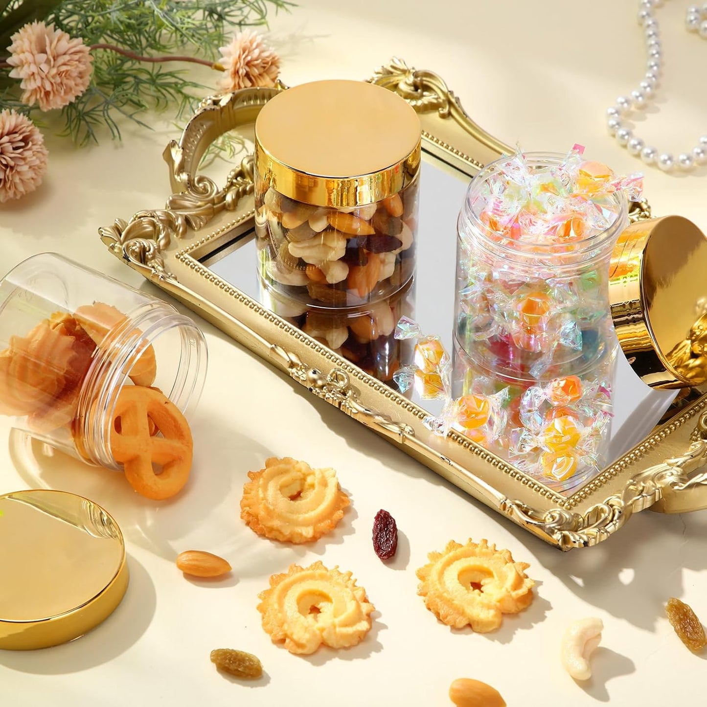 SATINIOR 100 Pcs Plastic Jars with Lids Small Containers Lids Wide Mouth Small Plastic Containers for Lotion Cream Rhinestones Body Butters Travel Storage(8 oz,Gold)-Velvo Beauty