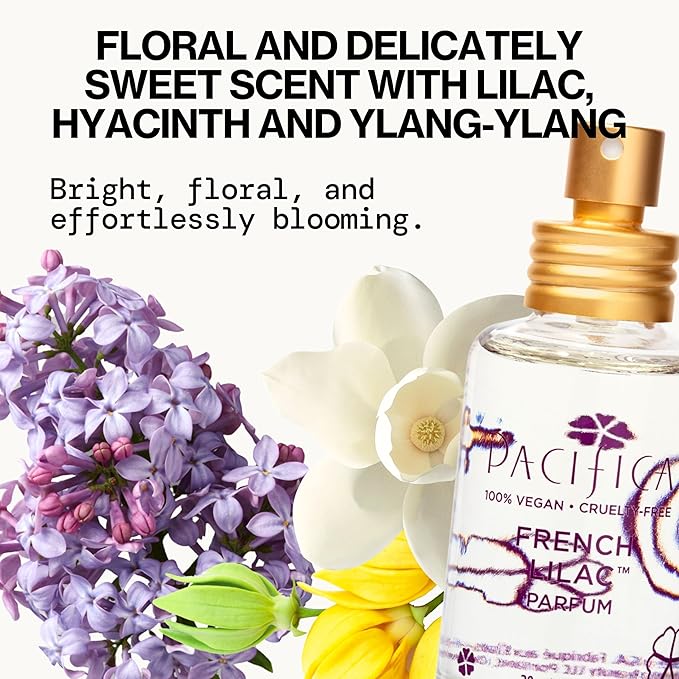 Pacifica French Lilac Spray Perfume – Clean Vegan Floral Fragrance for Women, Fresh-Cut Lilac & Powdery Magnolia Notes, Long-Lasting Romantic Spring Scent, 1 oz-Velvo Beauty
