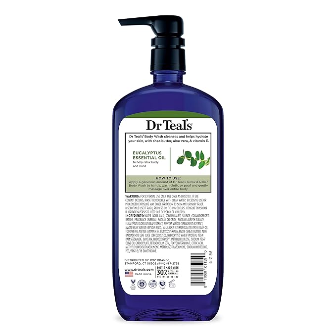 Dr Teal's Body Wash with Pure Epsom Salt, Relax & Relief with Eucalyptus & Spearmint, 24 fl oz (Pack of 4) (Packaging May Vary)-Velvo Beauty