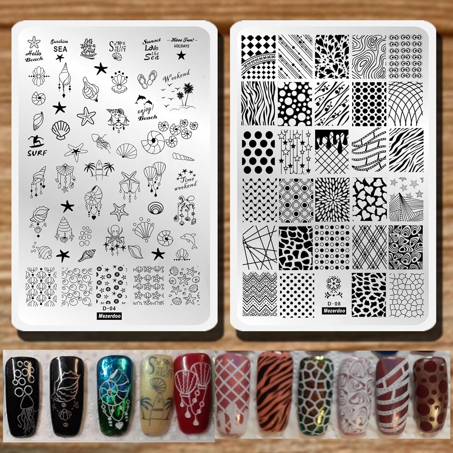 2Pcs/Set Animal Zebra Strips Stamping Template Geometry Letter Words Creative Large Size Nail Plate Printer Nail Image Plate 14.5×9.5cm (D04/D08)-Velvo Beauty