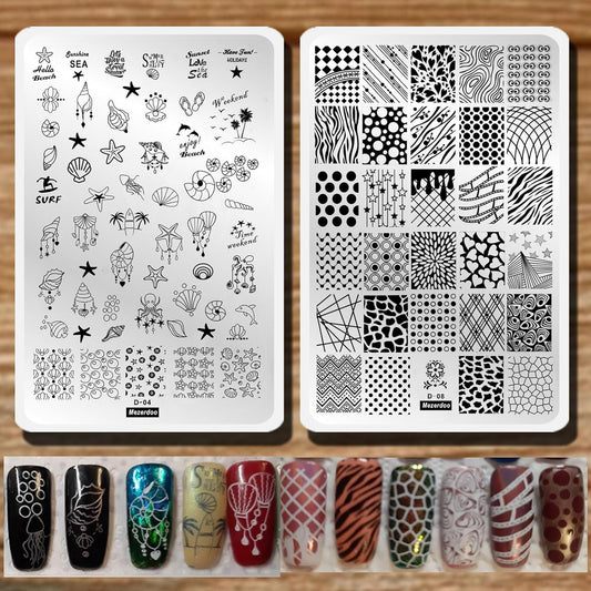 2Pcs/Set Animal Zebra Strips Stamping Template Geometry Letter Words Creative Large Size Nail Plate Printer Nail Image Plate 14.5×9.5cm (D04/D08)-Velvo Beauty