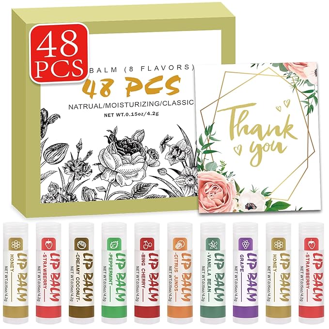 48 Pack Lip Balm, Natural Lip Balm Bulk with Vitamin E and Coconut Oil, Moisturizing Soothing Chapped Lips-8 Flavors-Velvo Beauty