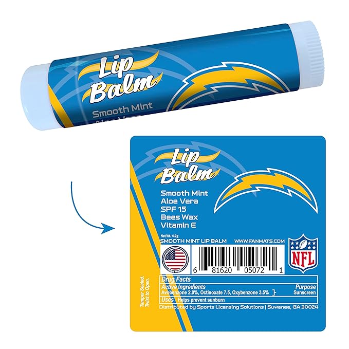 FANMATS 34688 Los Angeles Chargers Smooth Mint SPF 15 Lip Balm-Velvo Beauty