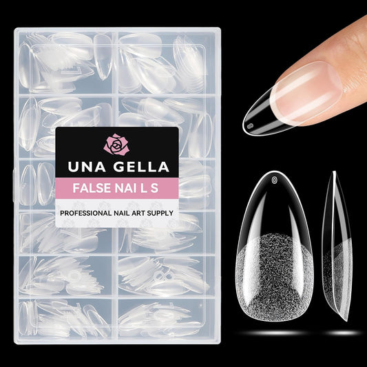 UNA GELLA Medium Almond Gel Nail Tips Half Matte 312pcs Almond Gel Nails No C Curve Clear False Fake Nails Effective Nail Extensions for DIY Art Salon-Level Press On Nails, 12 Sizes-Velvo Beauty