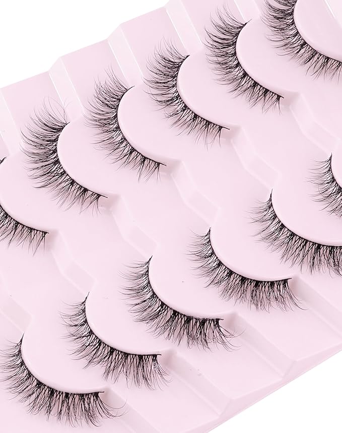 Lashes Natural Cat Eye Lashes Wispy Lashes 13mm False Lashes Wispy Lashes C Curl Strip Eyelashes Thin Cotton Band Soft Fake Eyelashes False Lashes Pack 7 Pairs-Velvo Beauty