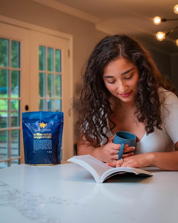 Willamette Peppermint Tea, Organic Loose Leaf Mint Herbal Tea – Soothing, Caffeine-Free – Refreshing Hot or Iced – 4 oz Resealable Bag (Makes 50 Cups) – The Elegant Elephant-Velvo Beauty