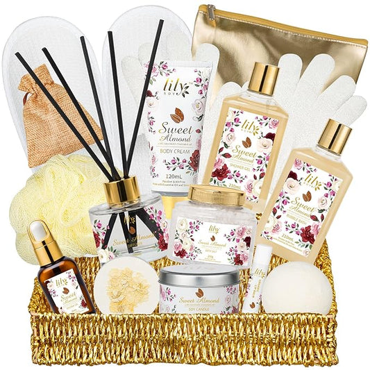 Mothers Day Gifts for Mom Spa Gift Basket Set for Women 17-Piece Almond Luxury Spa Gift Set Bath & Body Care Kit with Shower Gel, Body Cream | Valentine's, Christmas, Birthday Gifts for Her, Wife, Mom-Velvo Beauty