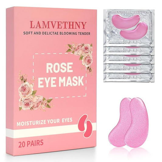 Eye Mask, Pink Rose Under Eye Patches (20 Pairs) Pink Rose Under Eye Masks Hyaluronic Acid Eye Patches for Dark Circles and Puffiness, Reduce Wrinkles and Fine Lines Under Eye Area - Pink-Velvo Beauty