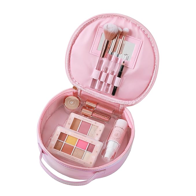 Profusion Cosmetics Frosted Snow Sparkle 19 PC Beauty Box, 1Pc Gorgeous Travel Bag, Eyeliner Pencil, Lip Gloss, Face Mist, 2Pc Lip Mask, 3 Pc Makeup Brushes and 3 Shade Face Palette, 8 Shade Palette-Velvo Beauty