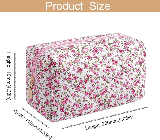 Makeup Bag Travel Cosmetic Bag for Women Girls, Zipper Make Up Pouch, Floral Flowers Toiletry Organizer Makeup, Portable Storage Cosmetic Travel Cloth Bag (Red-Floral)-Velvo Beauty