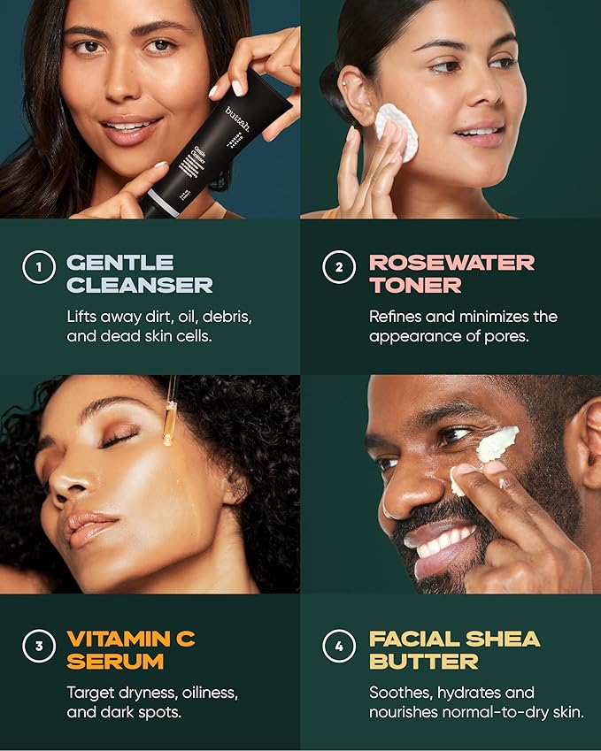 Buttah Skin Supreme Kit for Melanin Rich Skin | Facial Shea Butter 2 oz | Vitamin C Serum 1 oz | Cleanser 3.4 oz | Rosewater Toner 3.4 oz | Black Owned Skincare-Velvo Beauty