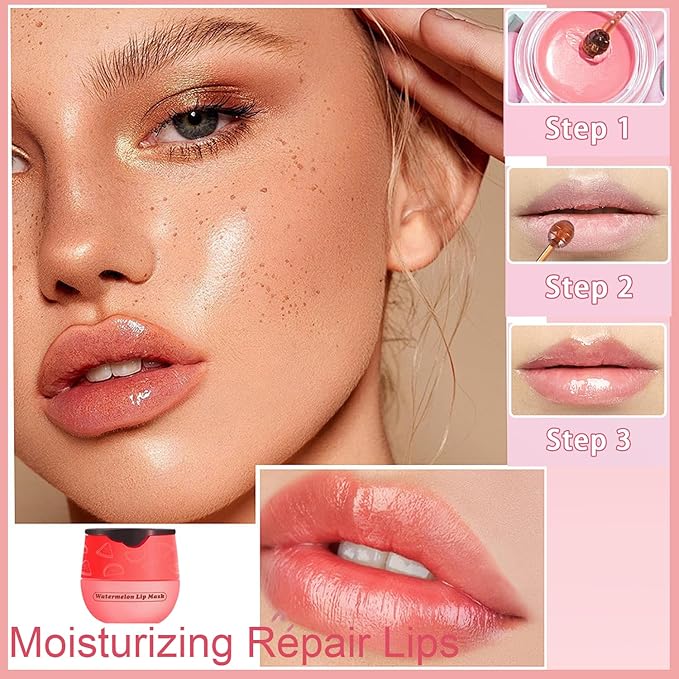 1 PCS Bee Lip Balm Honey Pot, Exfoliating Watermelon Bee Lip Balm Sleeping Lip Mask Overnight with Sticks, Honey Pot Lip Balm Prevention Dry Hydrating and Crack Lip Scrubs-Velvo Beauty