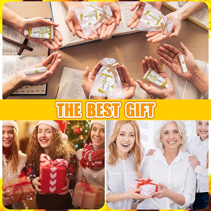 144 Pcs Christian Lip Balm Hand Cream Set Party Favors, Include 36 Bible Lip Balm 36 Moisturizing Hand Cream 36 Bags 36 Cards and Ropes for Accessories Gifts (Biblical, Sunflower)-Velvo Beauty
