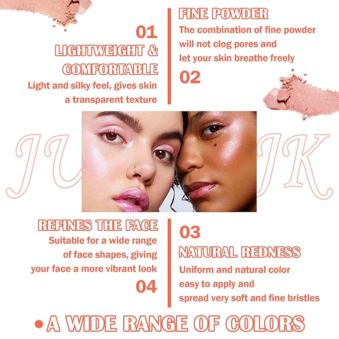 Blush Palette,Shimmer Silky Matte Blush Powder Palette,Professional Cute Face Contour Highlighter Blush Palette with Blush Makeup Brush 01-Velvo Beauty